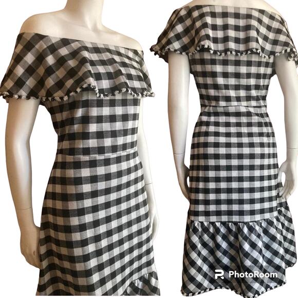 Ann Taylor Black and White Gingham Midi Dress - Picture 3 of 5